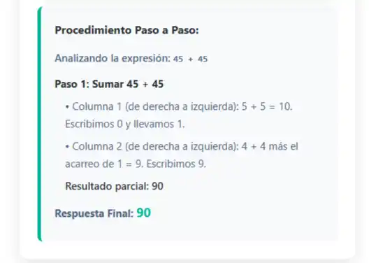 Ejemplo de suma con llevadas paso a paso
